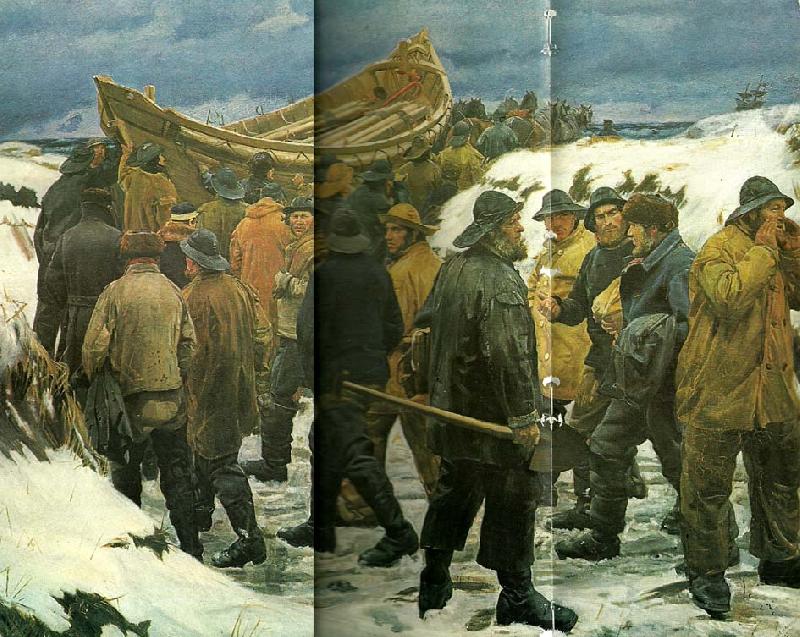 Michael Ancher redningsbaden fores gennem klitterne oil painting picture